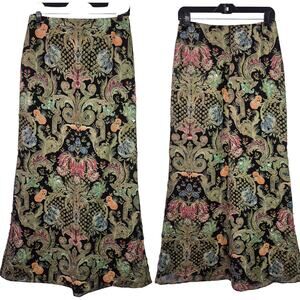 VIE Victoria Royal Black Multi Color Bling Floral Paisely SILK Maxi Skirt 16 LG